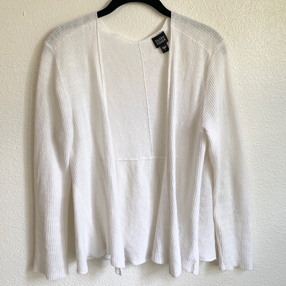 Eileen Fisher Linen Angled Front Cardigan Sz L